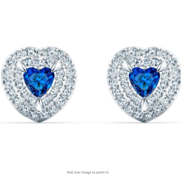 Rhodium-plated Heart with Blue Crystals Earring